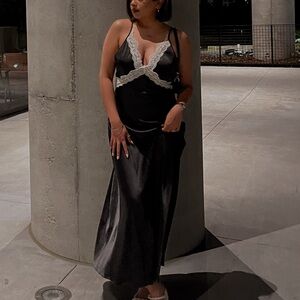 elegant black maxi dress w/ lace detailing